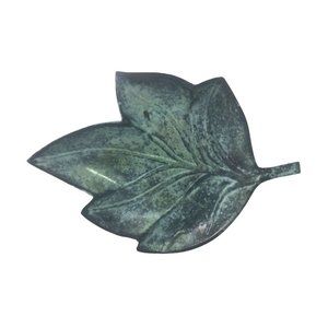 Solid Stylized Brass Maple or Sycamore Leaf Dish Tray Green 8.5 in